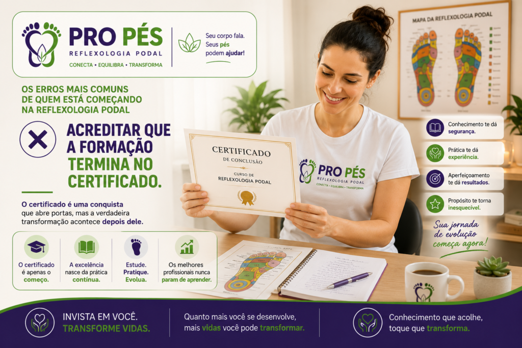 Aluna do Curso de Reflexologia Podal segurando seu certificado de conclusão e iniciando sua jornada de desenvolvimento profissional com o Método PROPÉS de Reflexologia Podal.