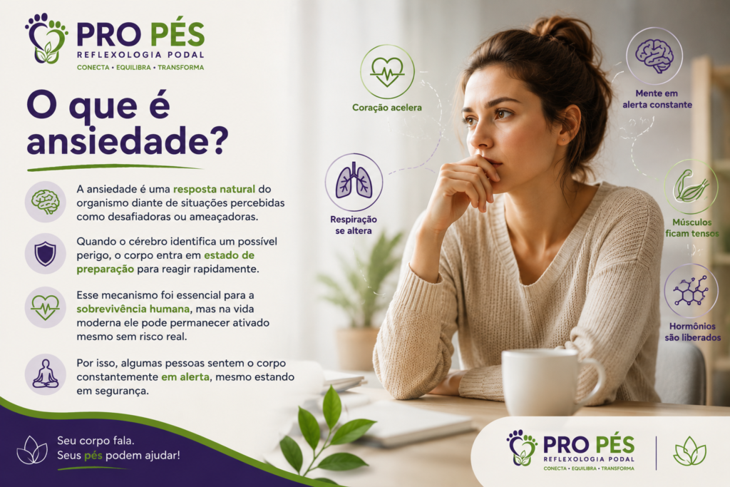 Mulher em estado de preocupação ilustrando como a ansiedade ativa respostas naturais do organismo diante de situações de ameaça ou desafio.