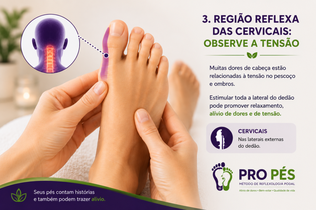 Região reflexa das cervicais na Reflexologia Podal para dor de cabeça
