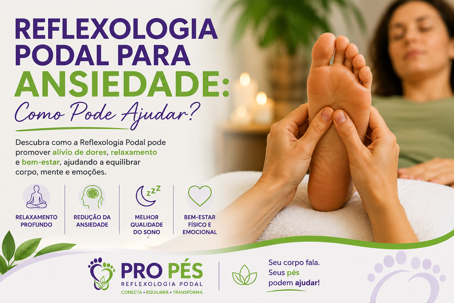 Reflexologia Podal para ansiedade durante sessão terapêutica promovendo relaxamento e bem-estar.