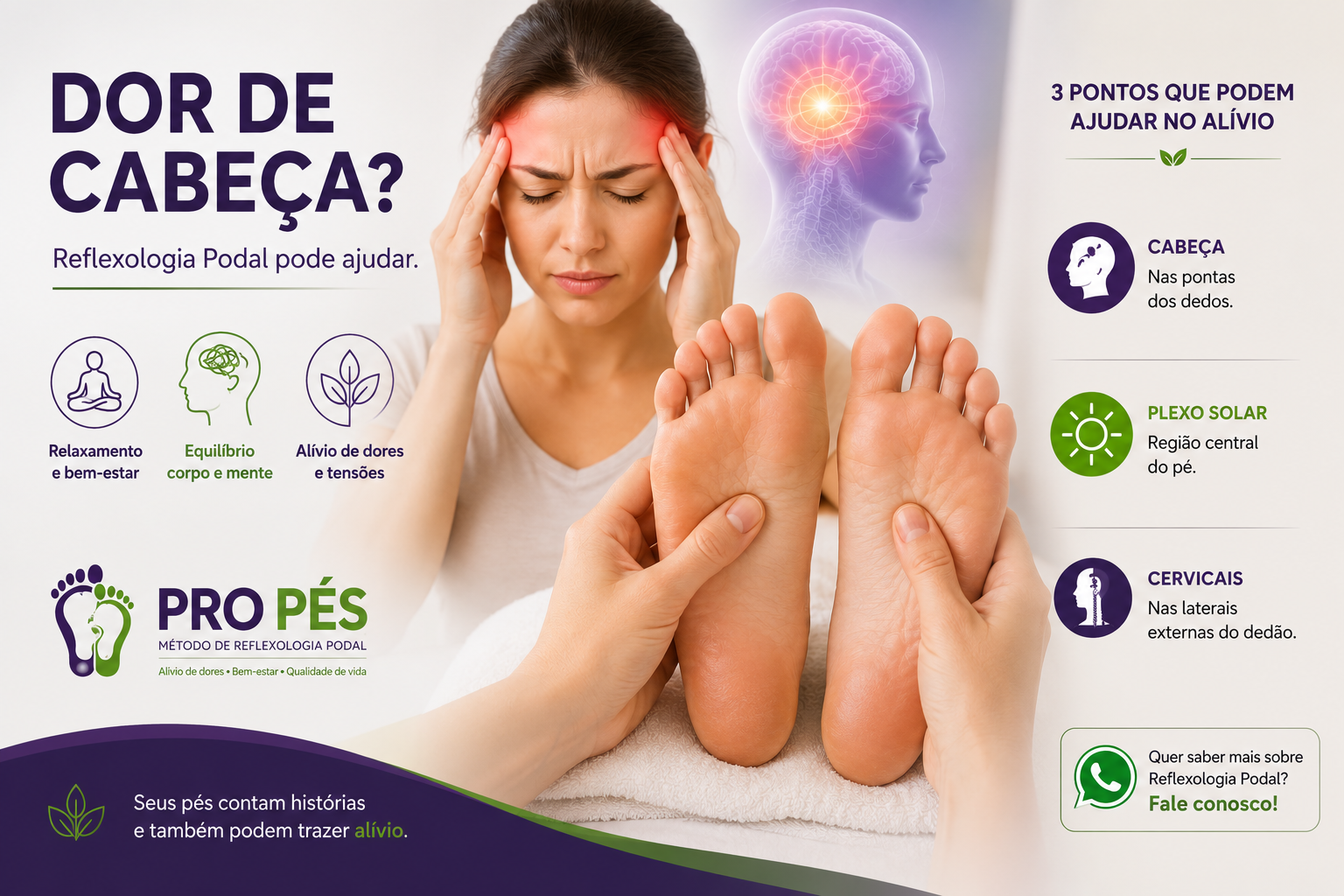 Dor de cabeça e Reflexologia Podal para alívio de dores